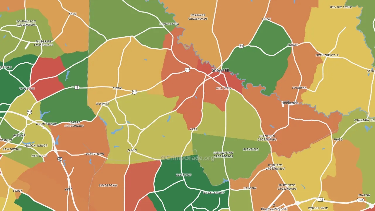 Snow Hill, NC Map of Theft Rates