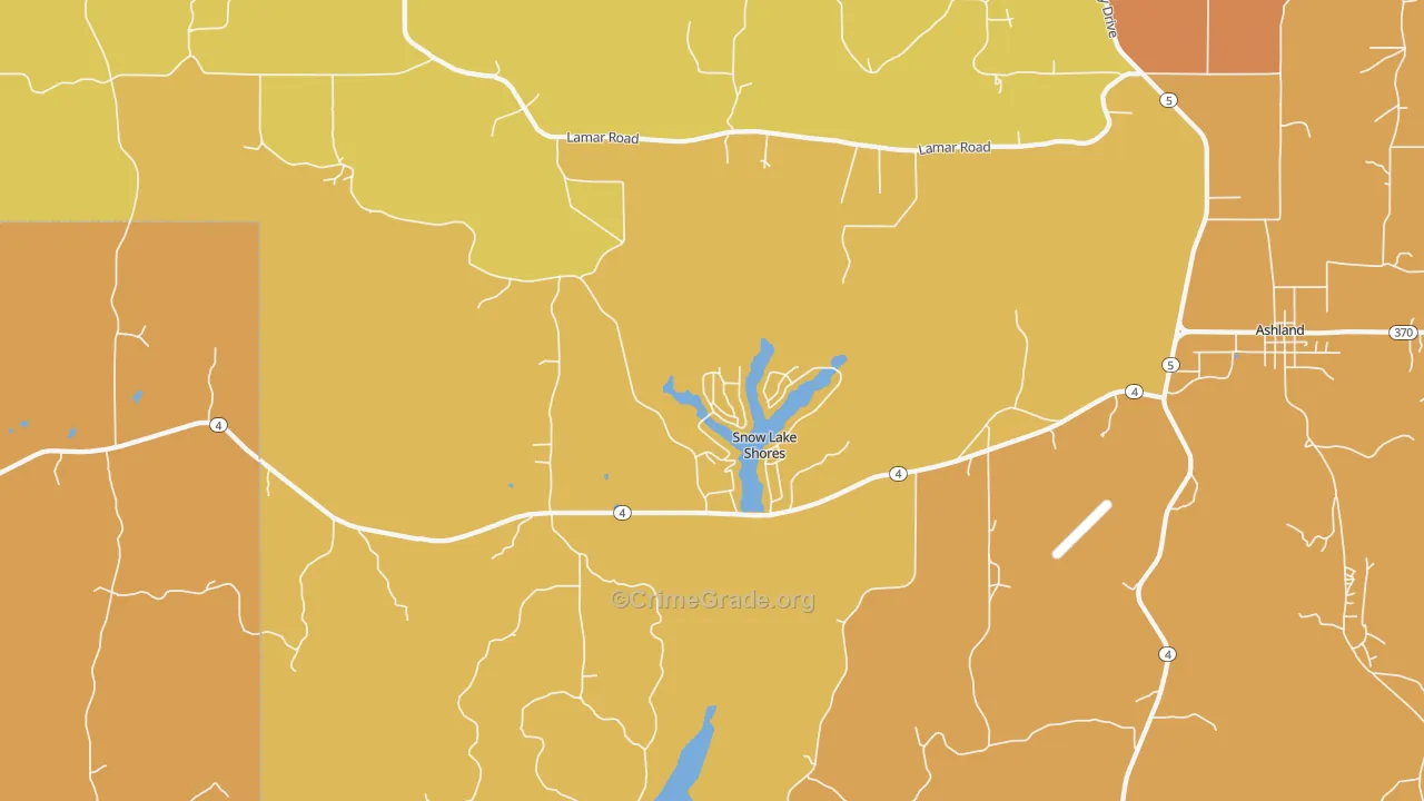 Snow Lake Shores, MS Map of Theft Rates