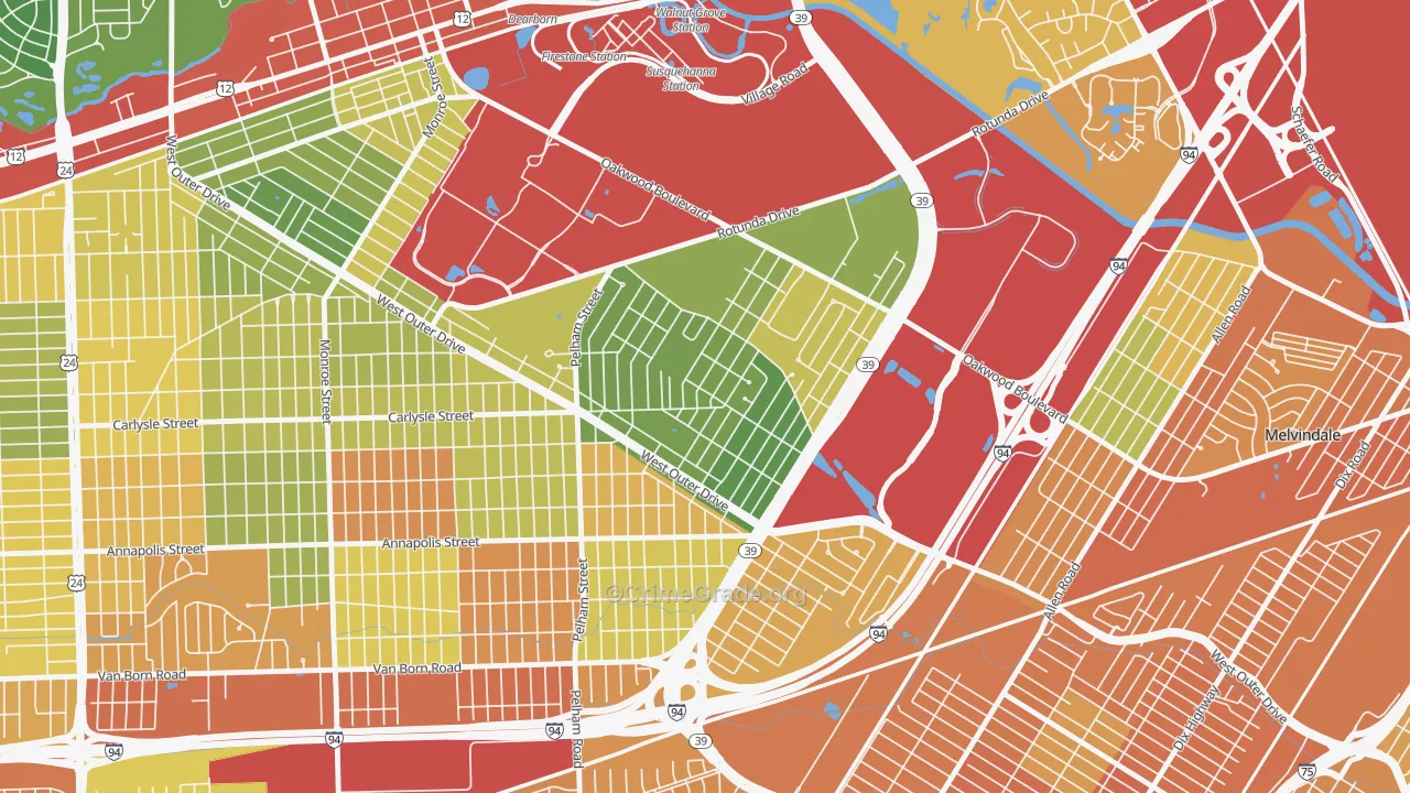Snow Woods, Dearborn, MI Map of Theft Rates