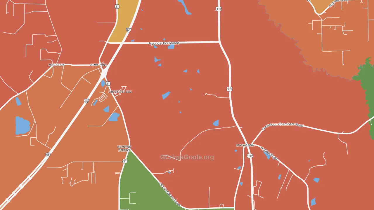 Snowdoun, AL Map of Theft Rates