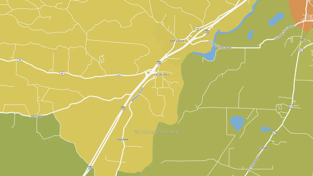 Social Hill, AR Map of Theft Rates
