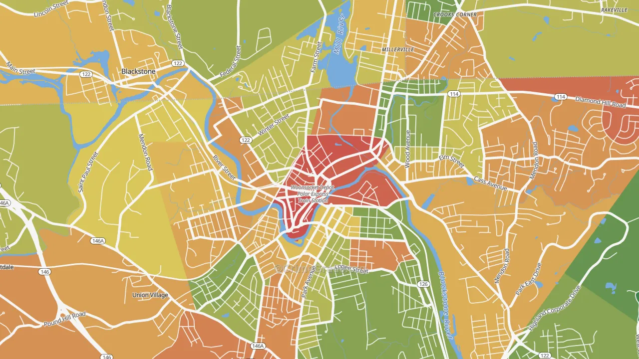 Social, Woonsocket, RI Map of Theft Rates