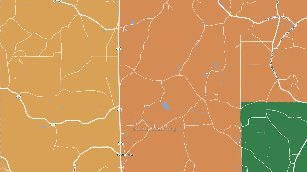 Society Hill, MS Map of Theft Rates