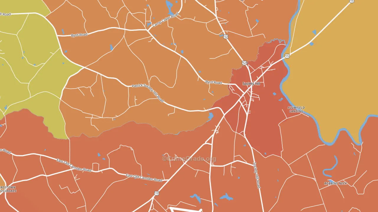 Society Hill, SC Map of Theft Rates