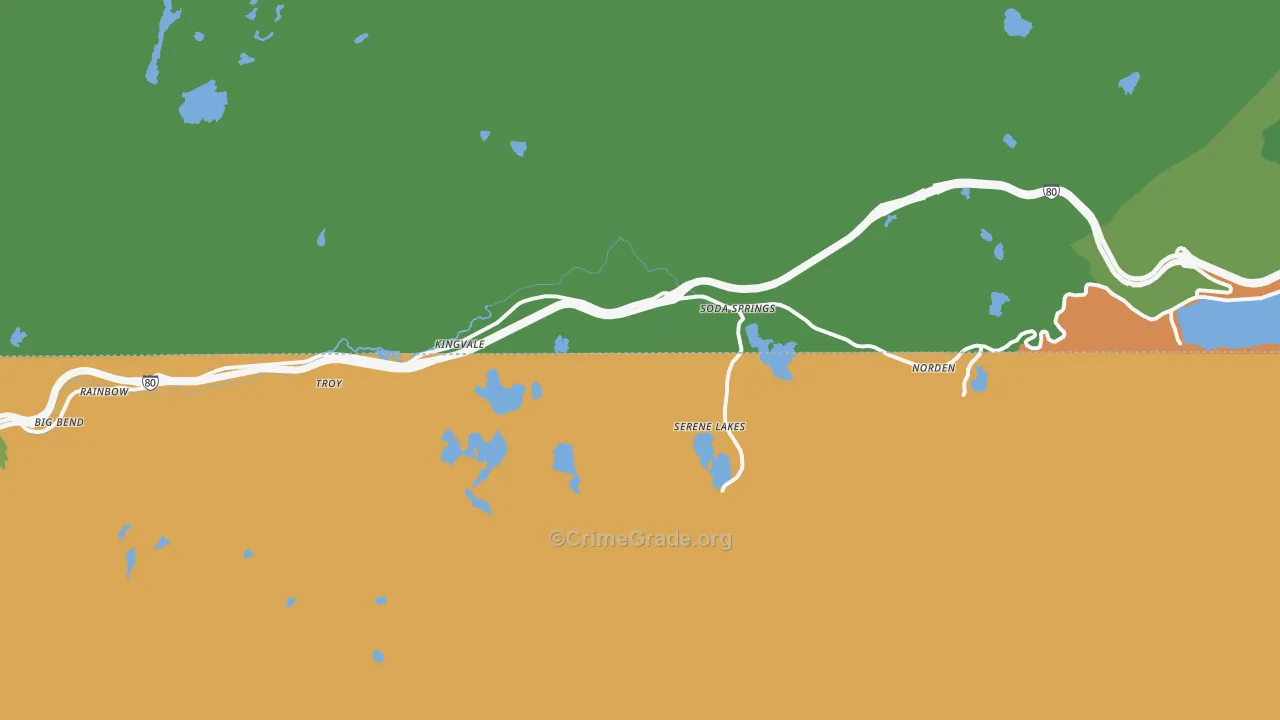 Soda Springs, CA Map of Theft Rates