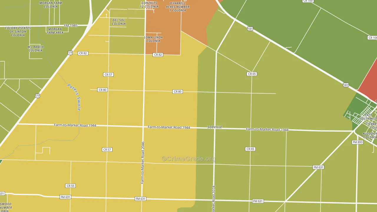 Sodville, TX Map of Theft Rates