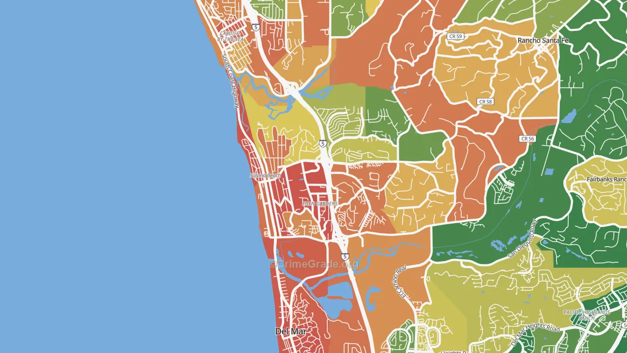 Solana Beach, CA Map of Theft Rates