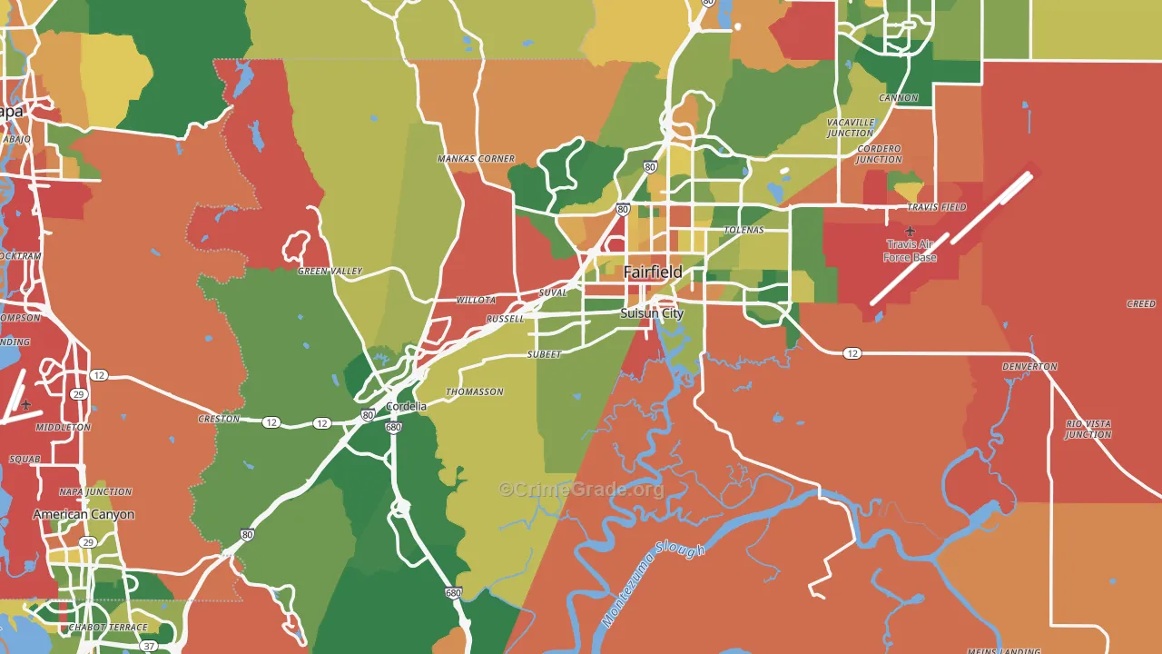 Solano County, CA Map of Theft Rates