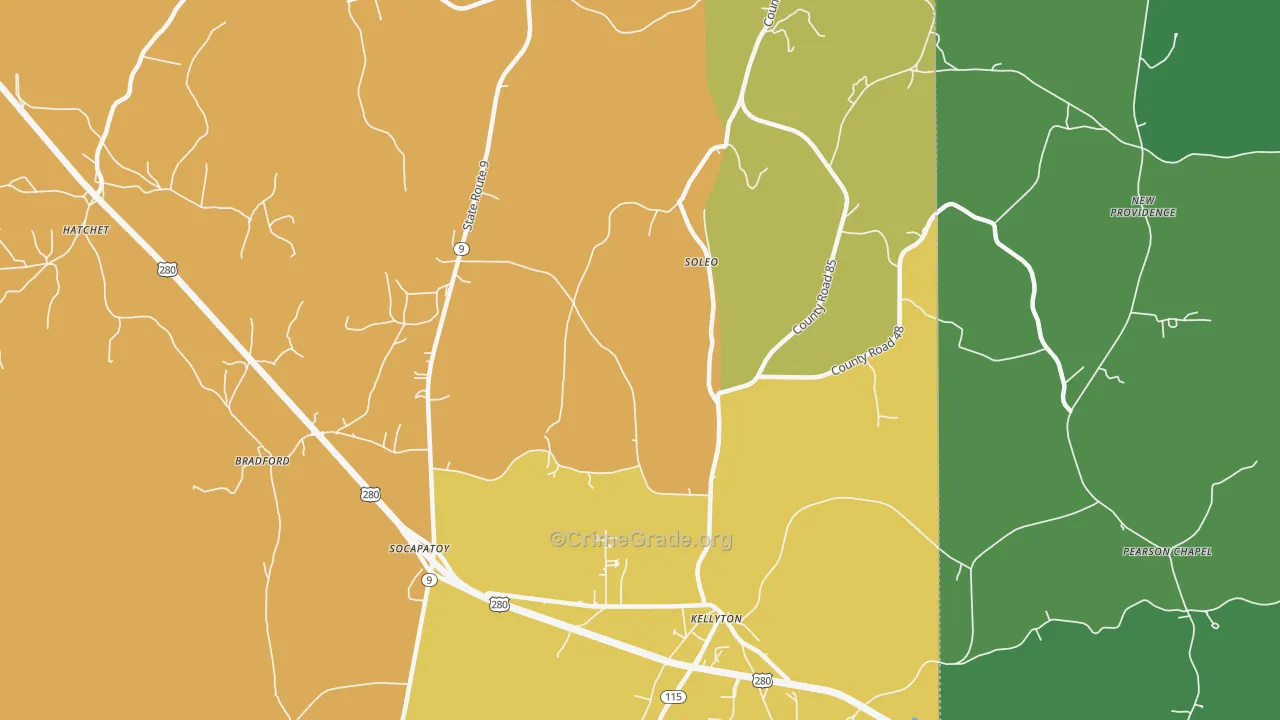 Soleo, AL Map of Theft Rates