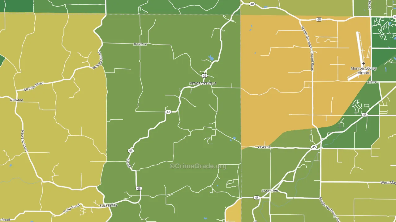 Solsberry, IN Map of Theft Rates
