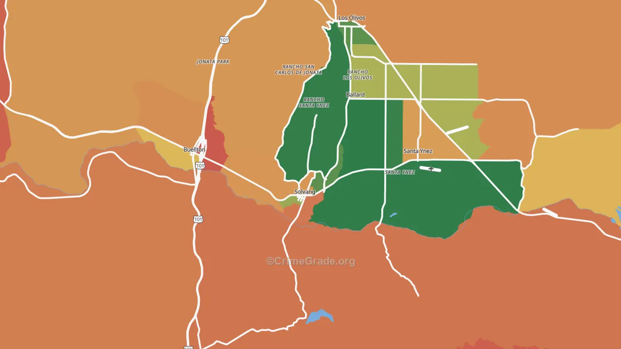 Solvang, CA Map of Theft Rates