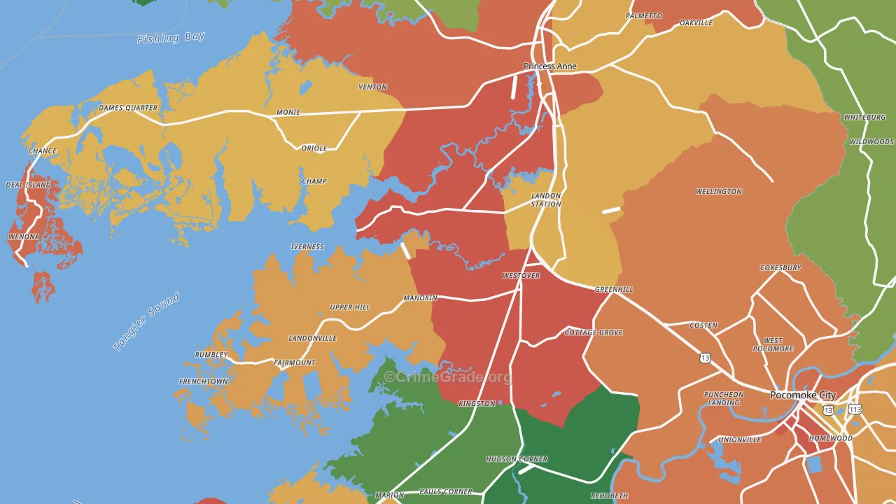 Somerset County, MD Map of Theft Rates