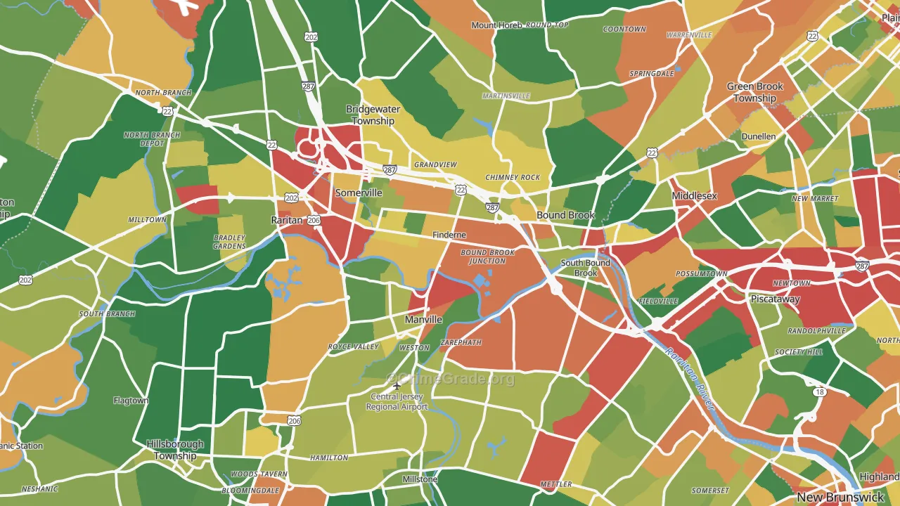 Somerset County, NJ Map of Theft Rates