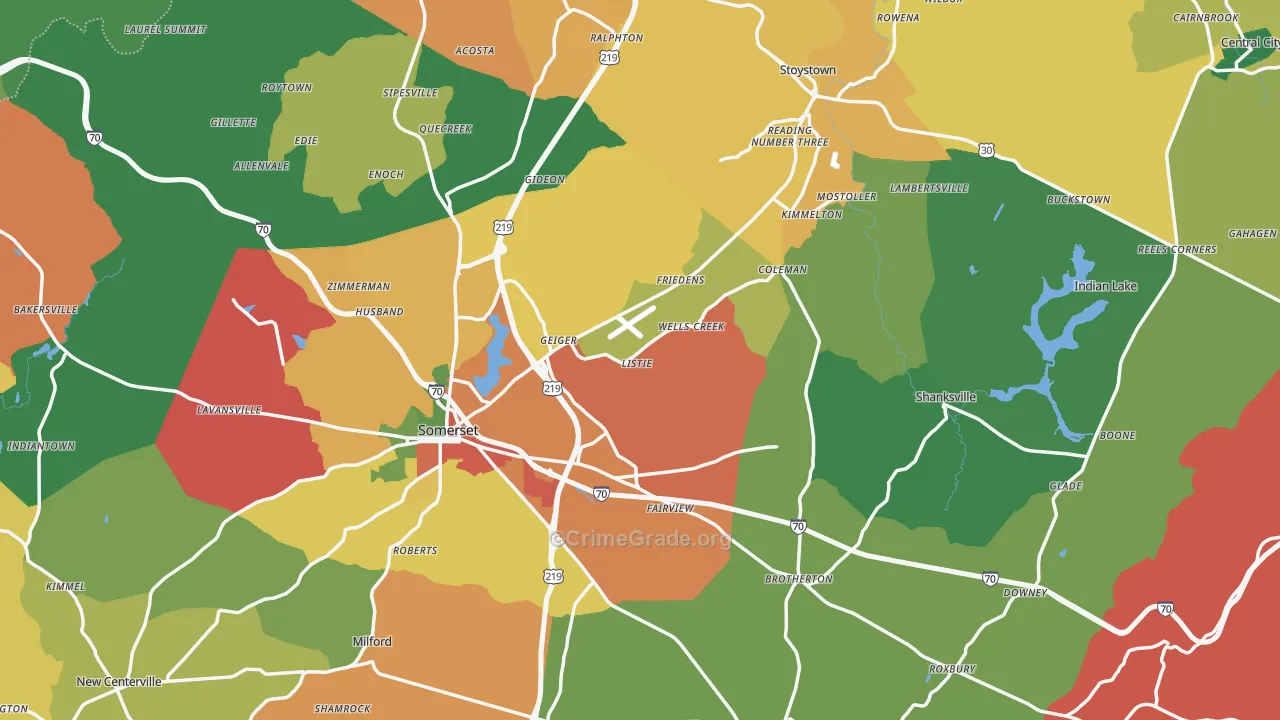 Somerset County, PA Map of Theft Rates