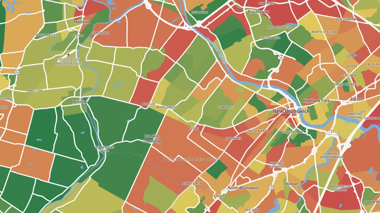 Somerset, NJ Map of Theft Rates