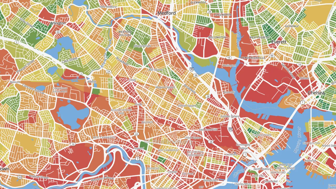 Somerville, MA Map of Theft Rates