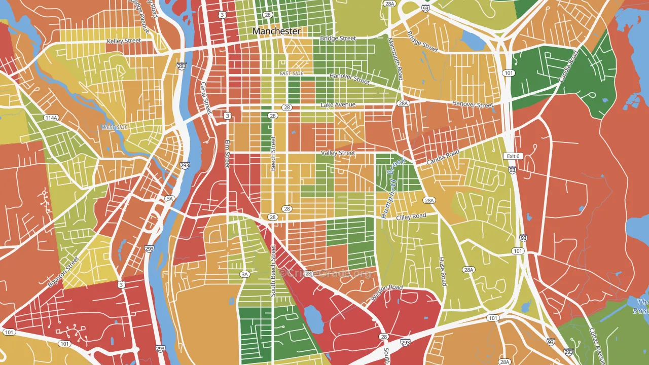 Somerville, Manchester, NH Map of Theft Rates