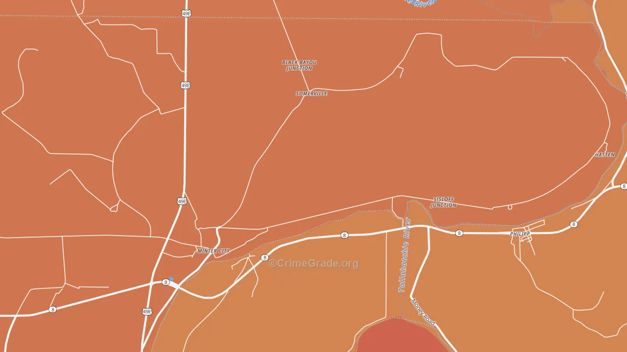 Somerville, MS Map of Theft Rates