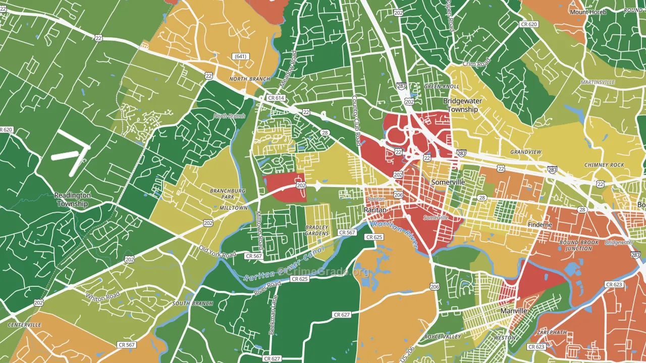 Somerville, NJ Map of Theft Rates