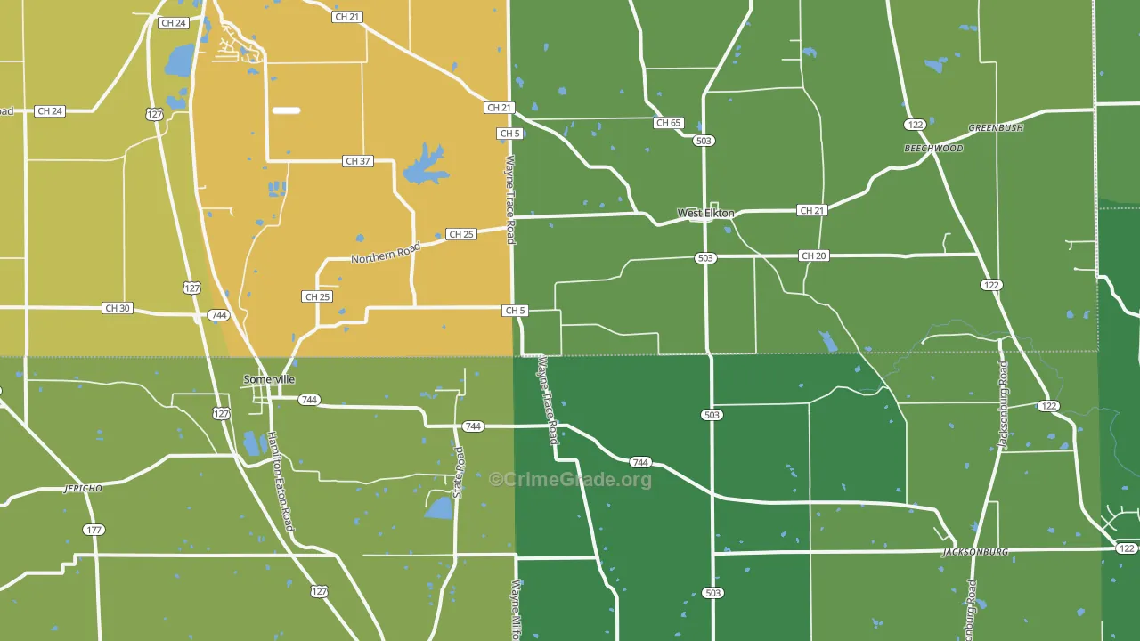 Somerville, OH Map of Theft Rates