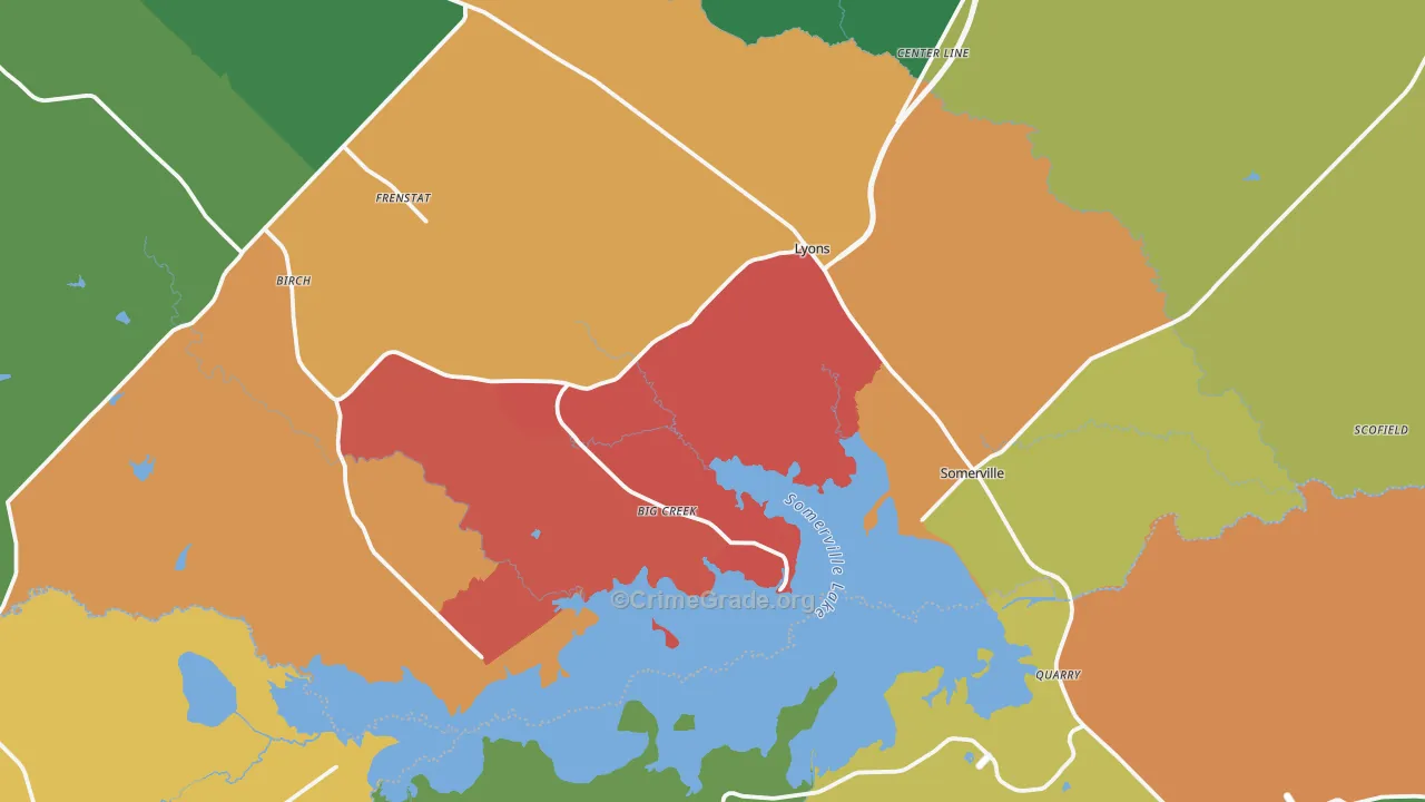 Somerville, TX Map of Theft Rates