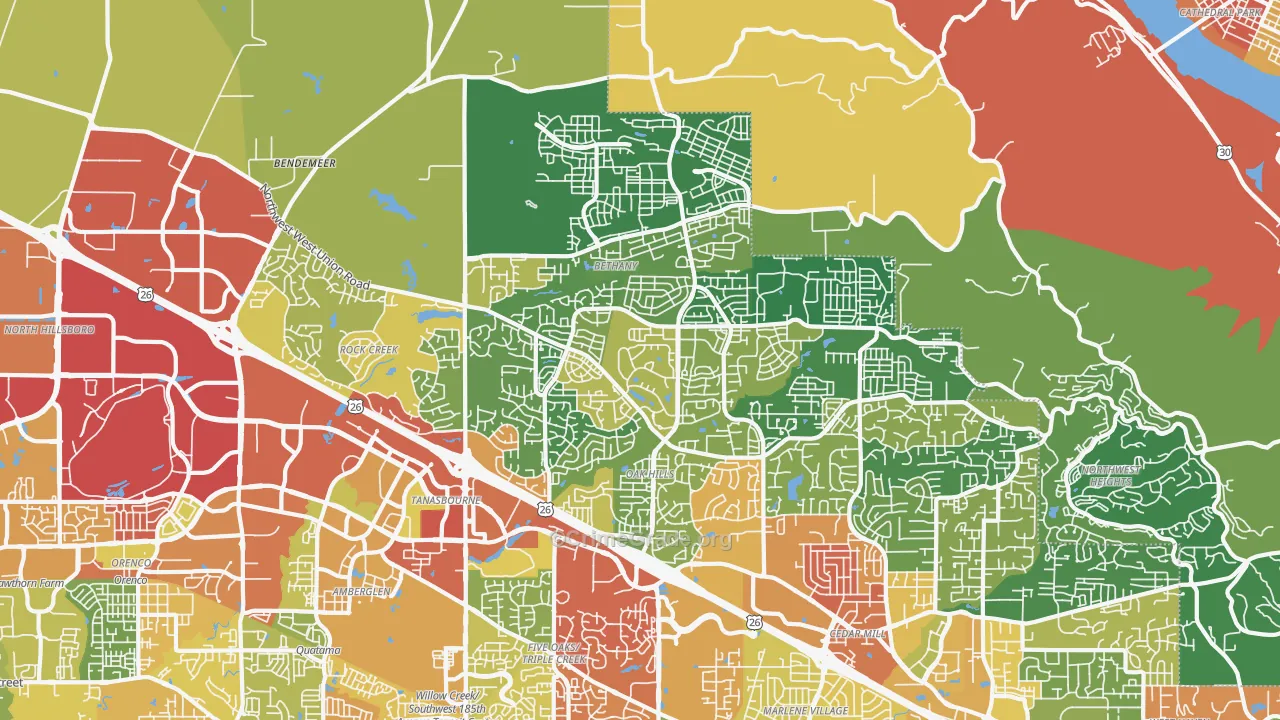 Sommerset West-Elmonica North, Bethany, OR Map of Theft Rates
