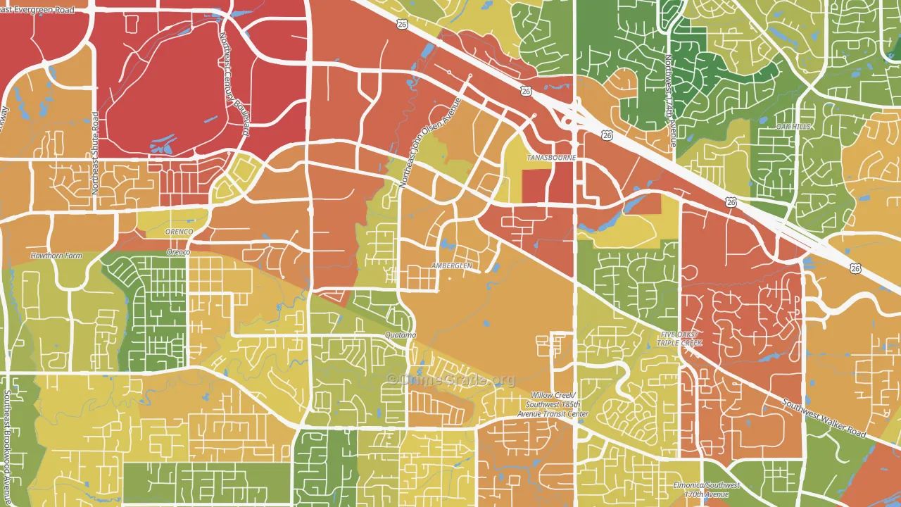 Sommerset West-Elmonica South, Hillsboro, OR Map of Theft Rates