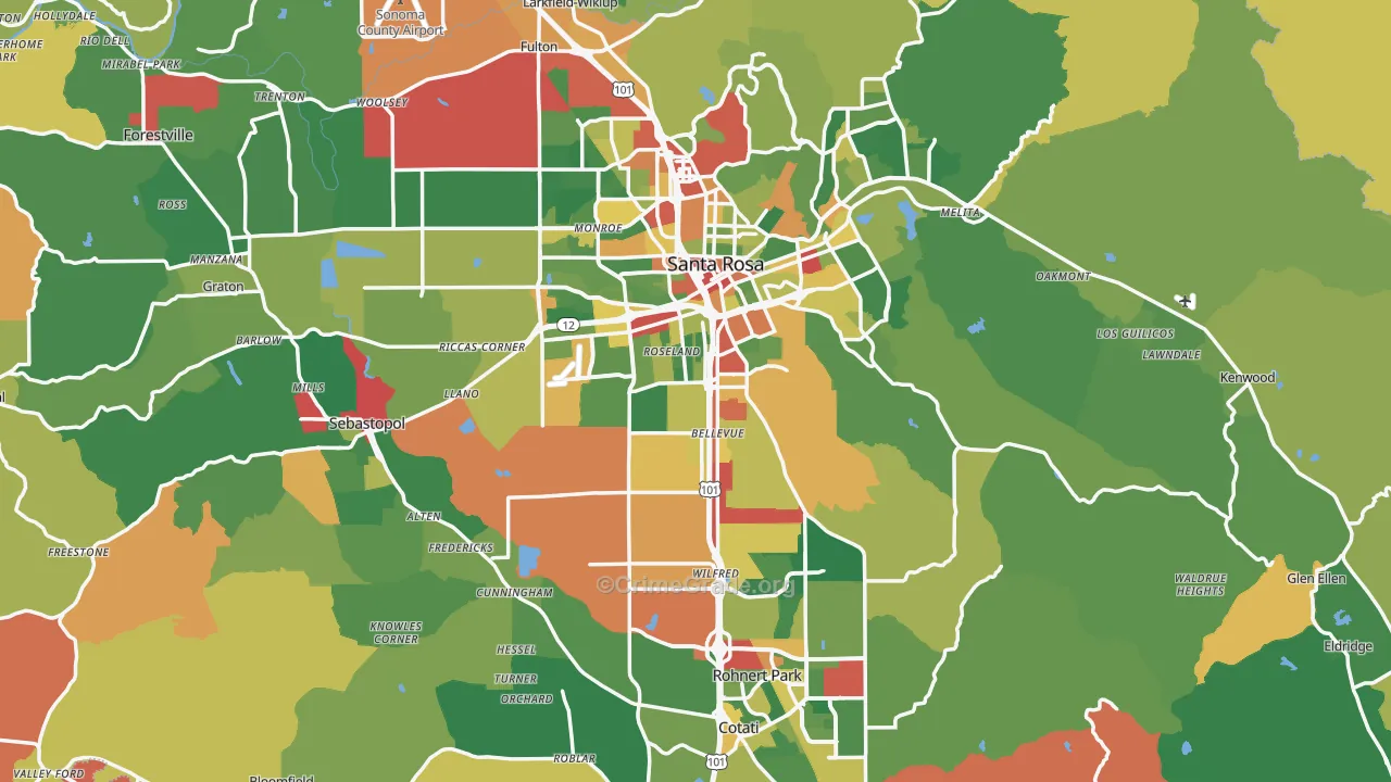 Sonoma County, CA Map of Theft Rates