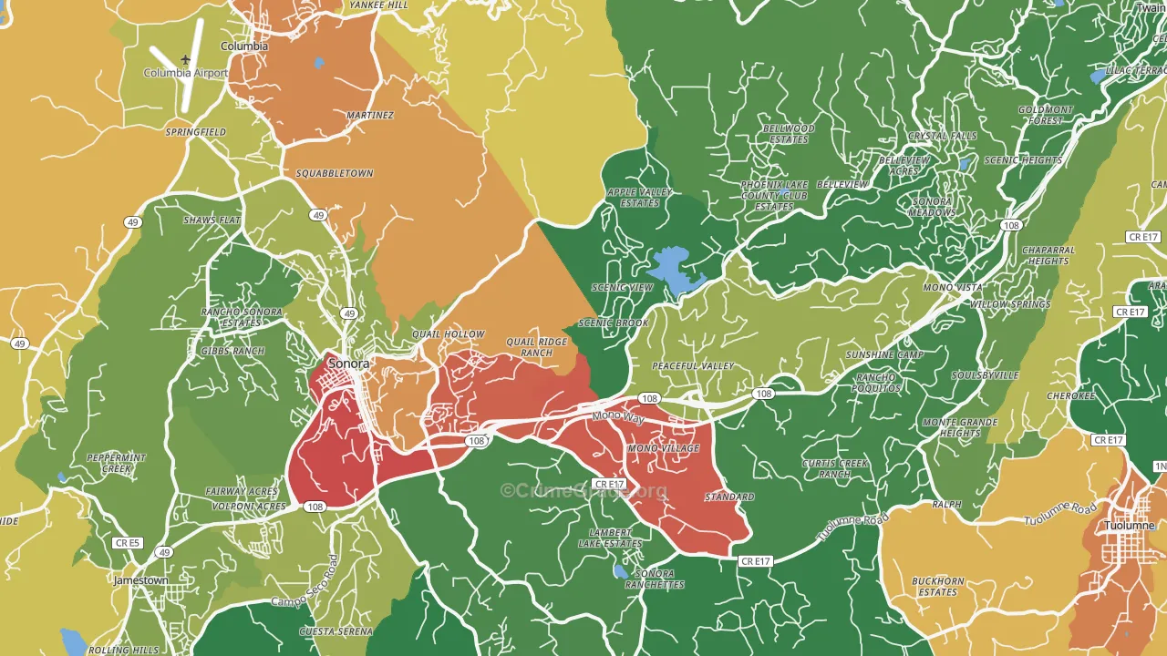 Sonora, CA Map of Theft Rates