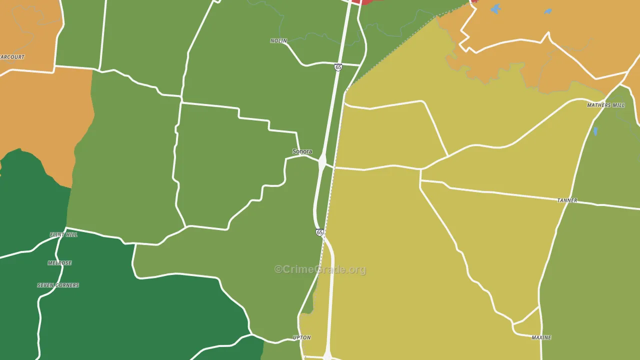 Sonora, KY Map of Theft Rates