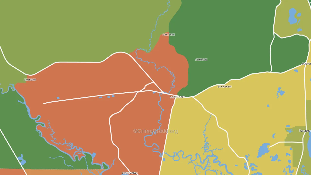 Sopchoppy, FL Map of Theft Rates