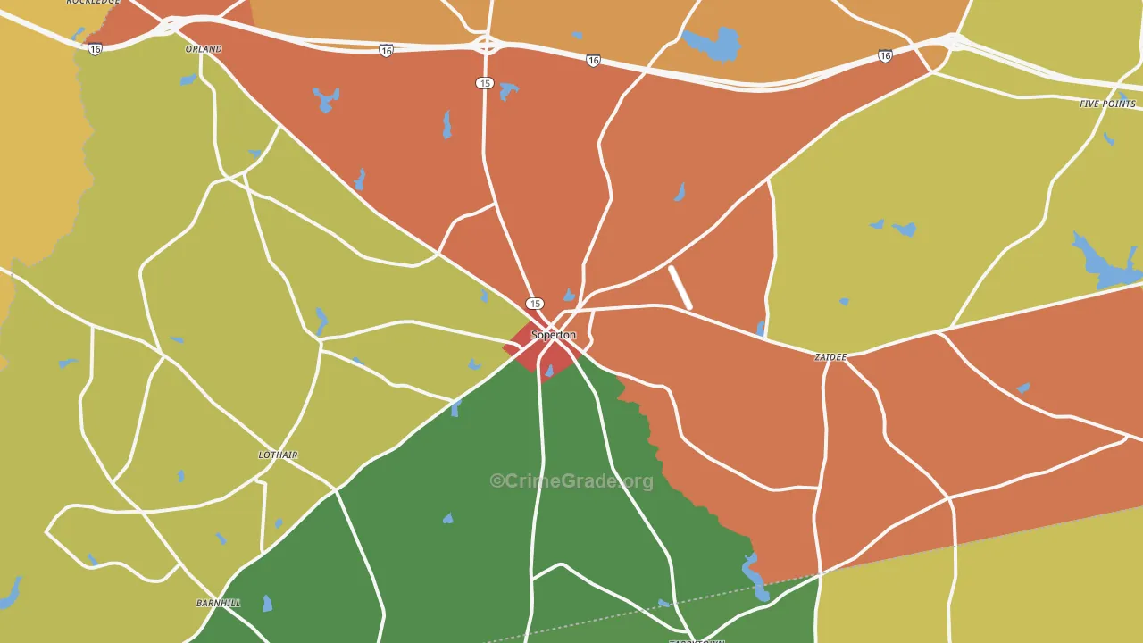 Soperton, GA Map of Theft Rates