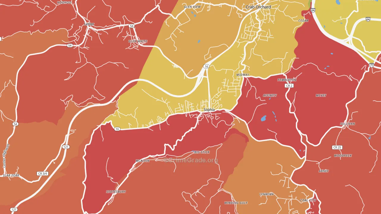 Sophia, WV Map of Theft Rates