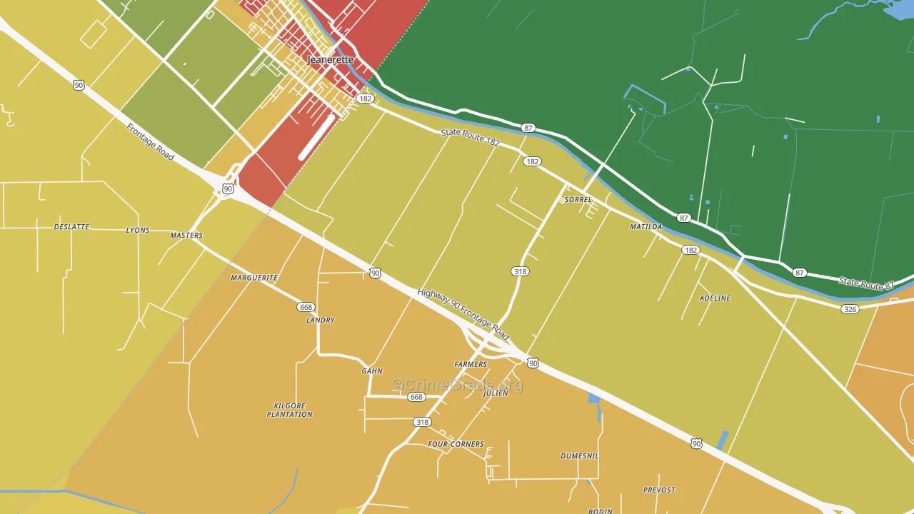 Sorrel, LA Map of Theft Rates