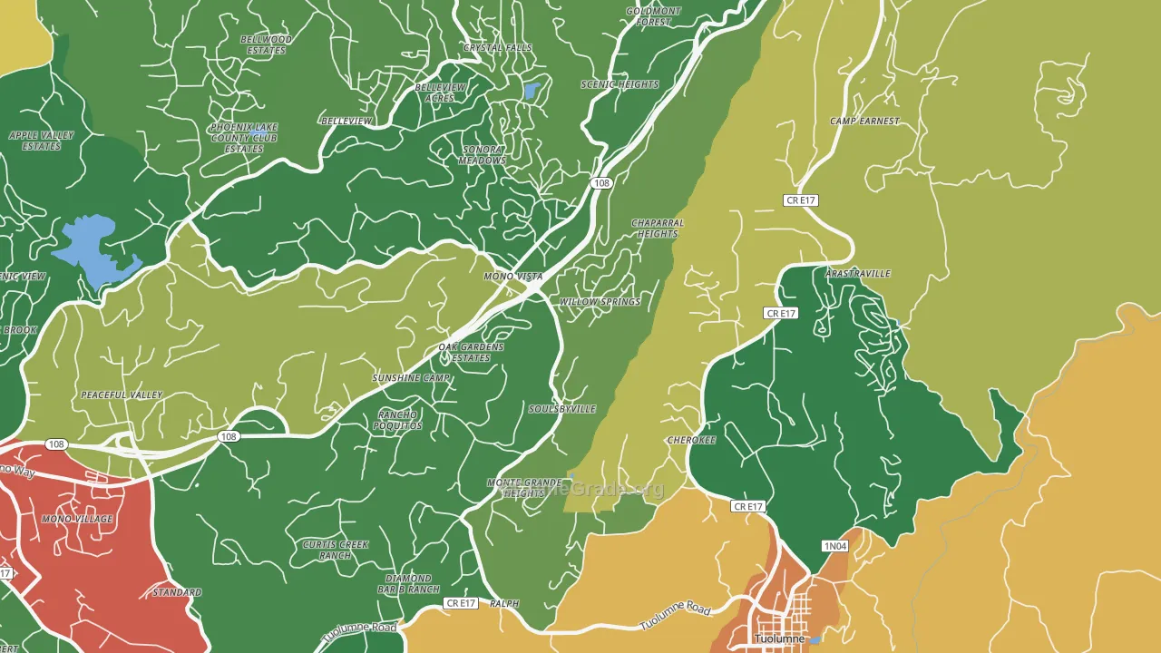 Soulsbyville, CA Map of Theft Rates
