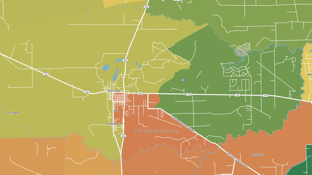 Sour Lake, TX Map of Theft Rates