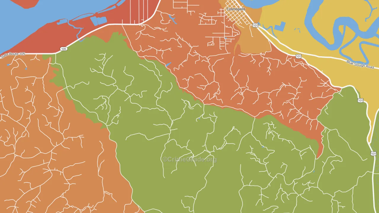 South Aberdeen, WA Map of Theft Rates