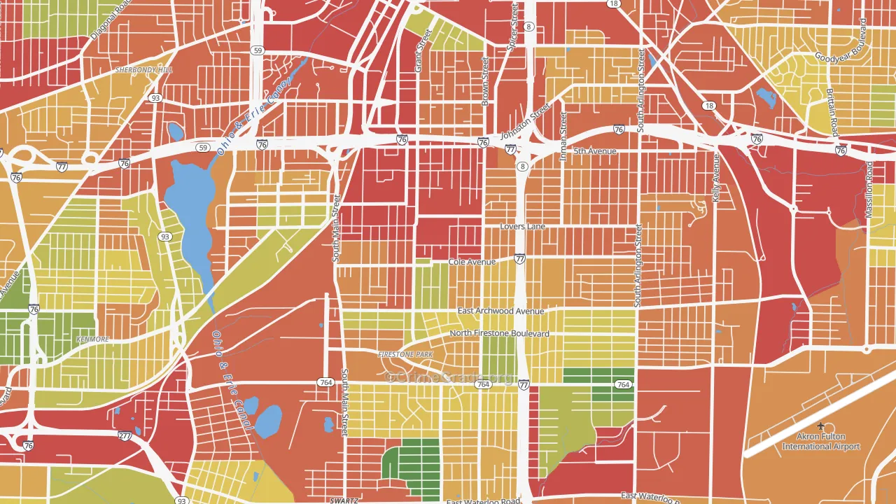 South Akron, Akron, OH Map of Theft Rates
