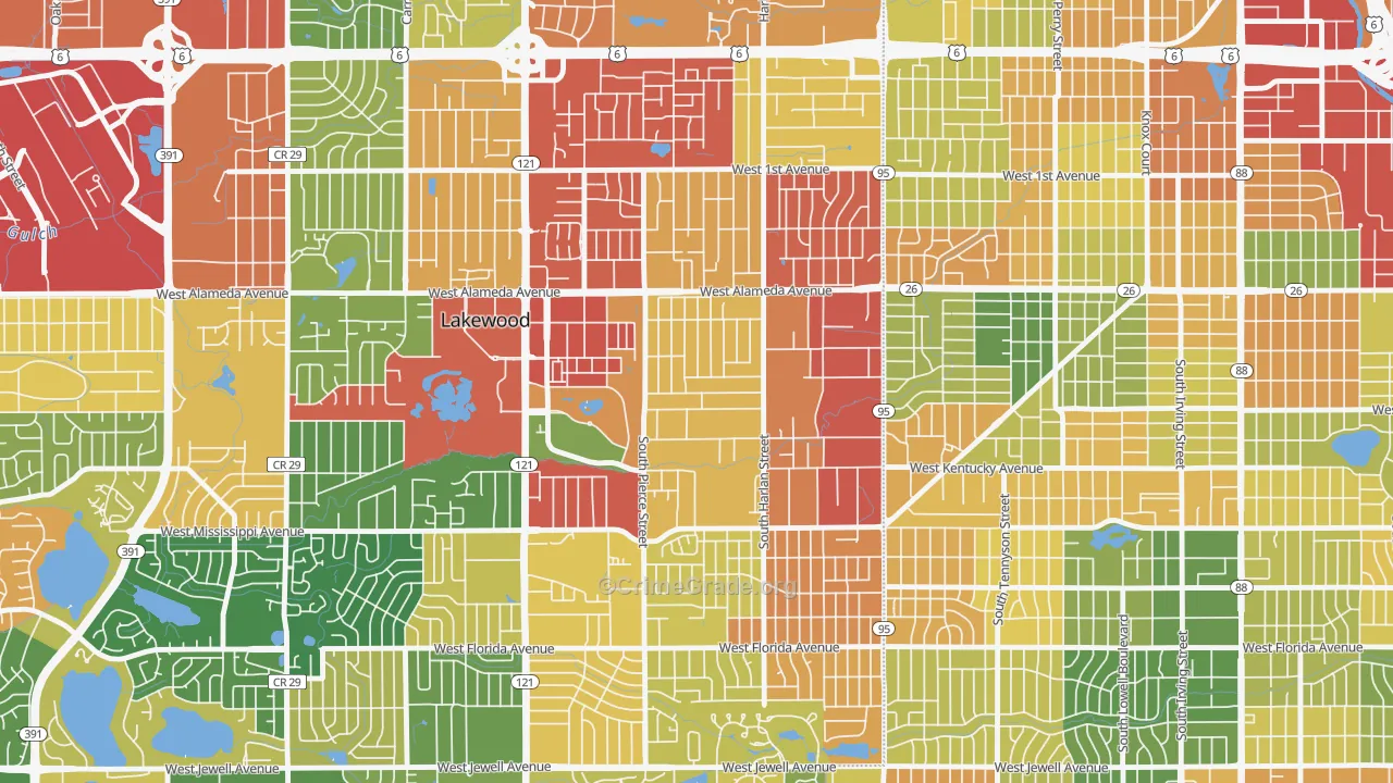 South Alameda, Lakewood, CO Map of Theft Rates
