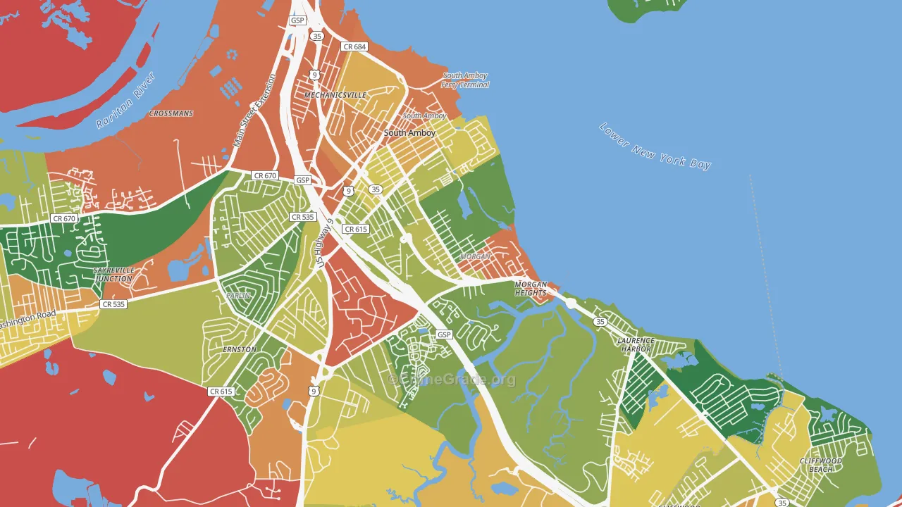 South Amboy, NJ Map of Theft Rates