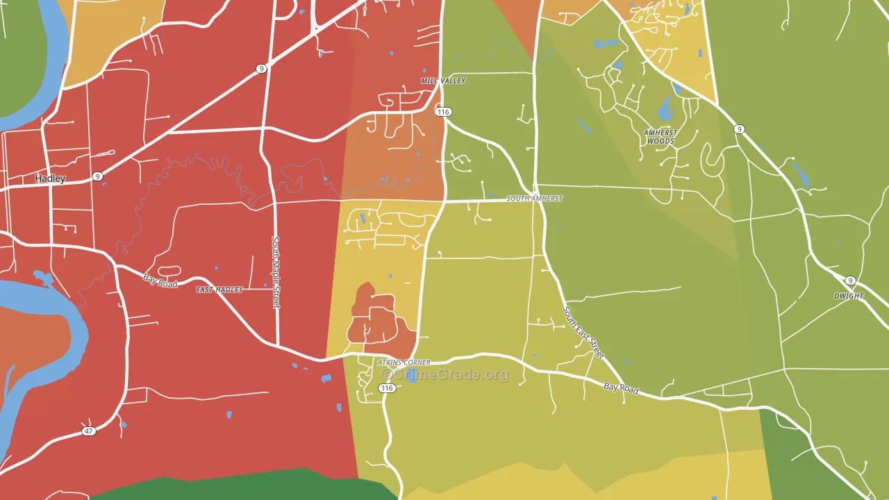 South Amherst, Amherst, MA Map of Theft Rates