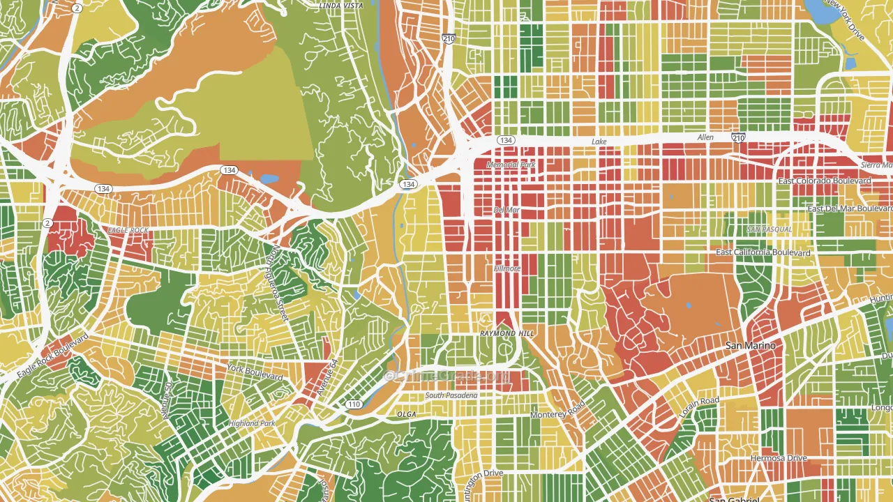 South Arroyo, Pasadena, CA Map of Theft Rates
