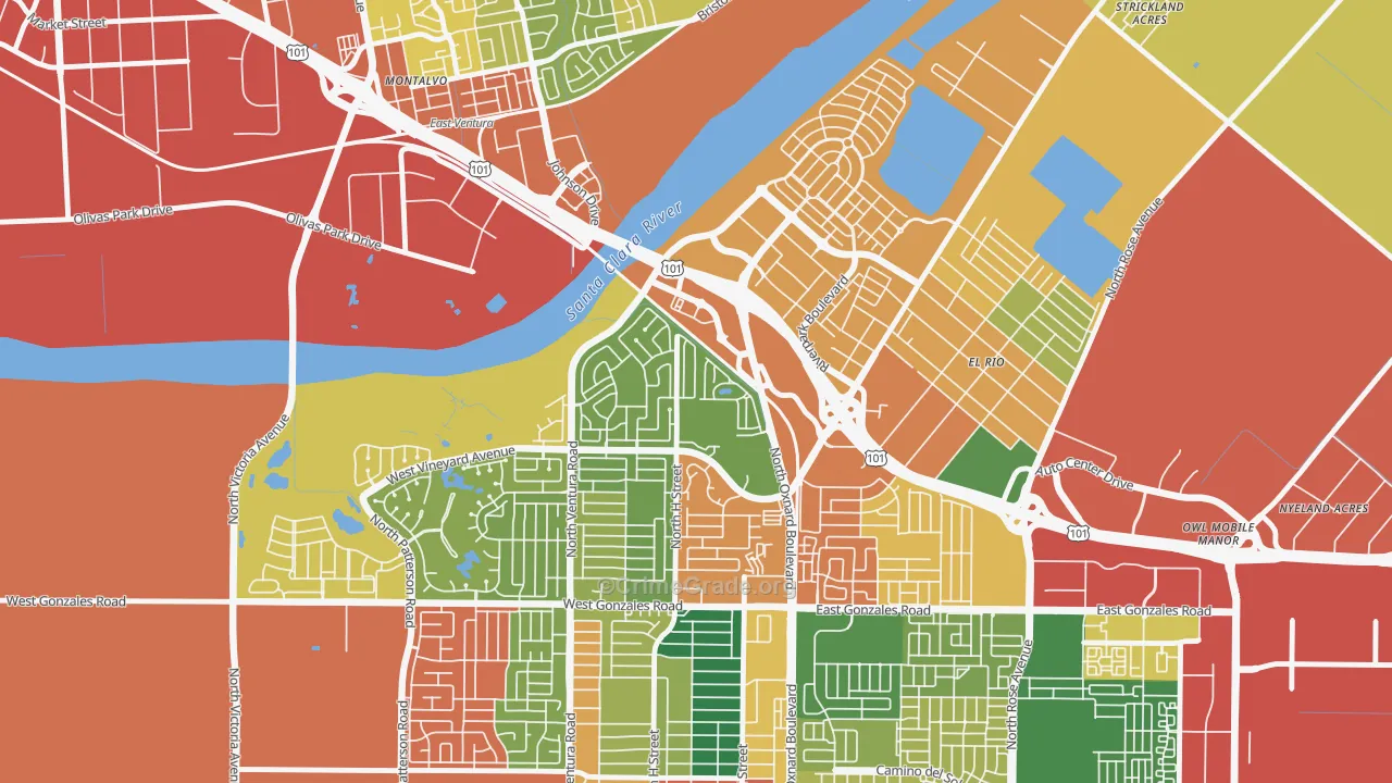 South Bank, Oxnard, CA Map of Theft Rates