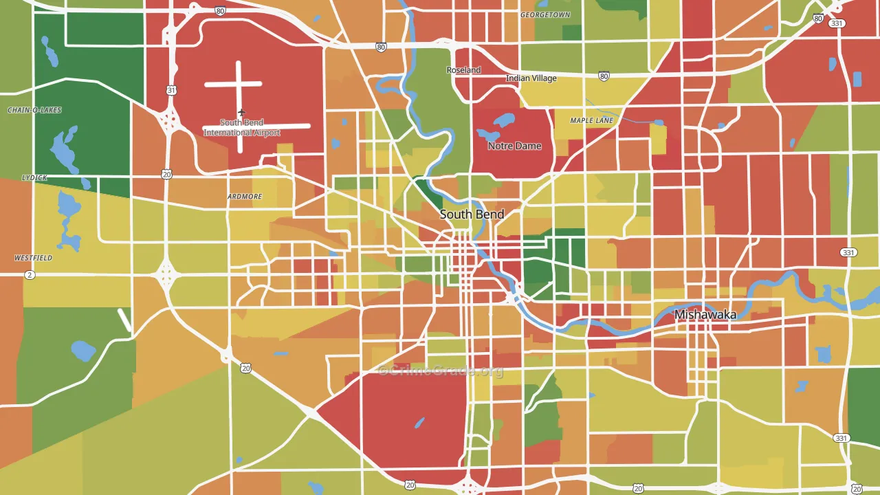 South Bend, IN Map of Theft Rates