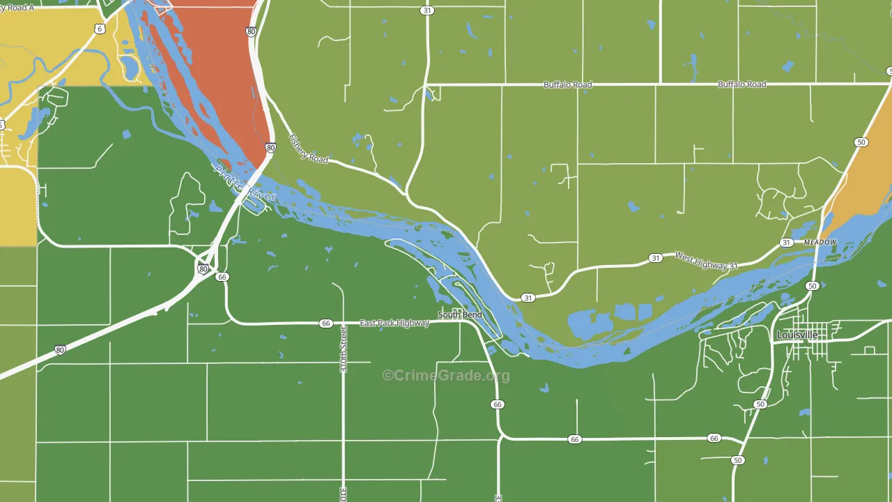 South Bend, NE Map of Theft Rates