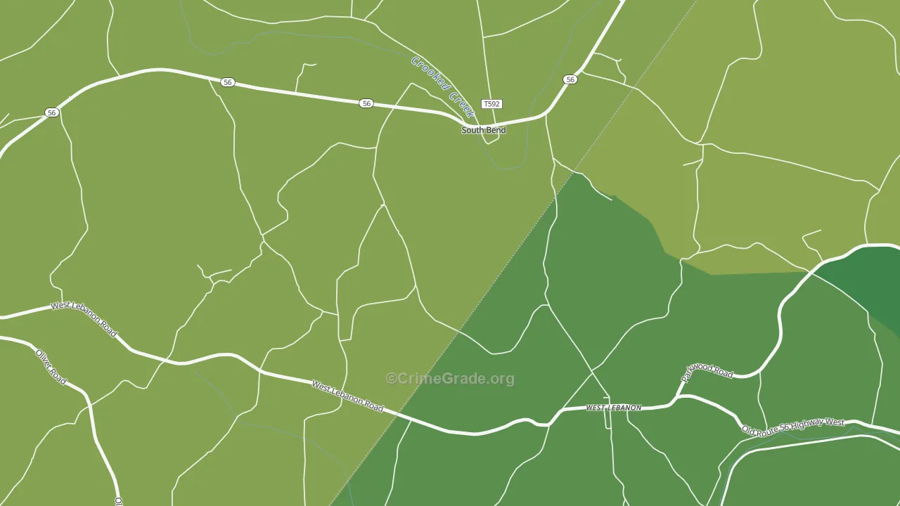 South Bend, PA Map of Theft Rates