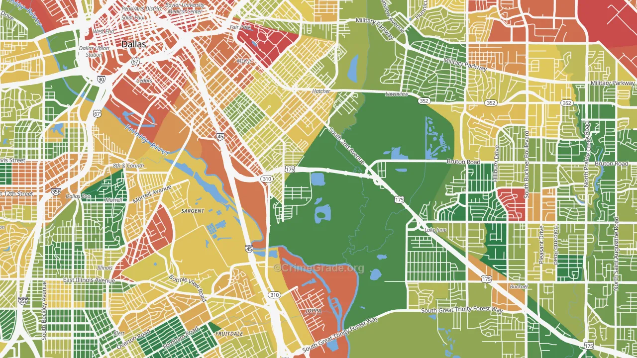South Boulevard Park Row, Dallas, TX Map of Theft Rates