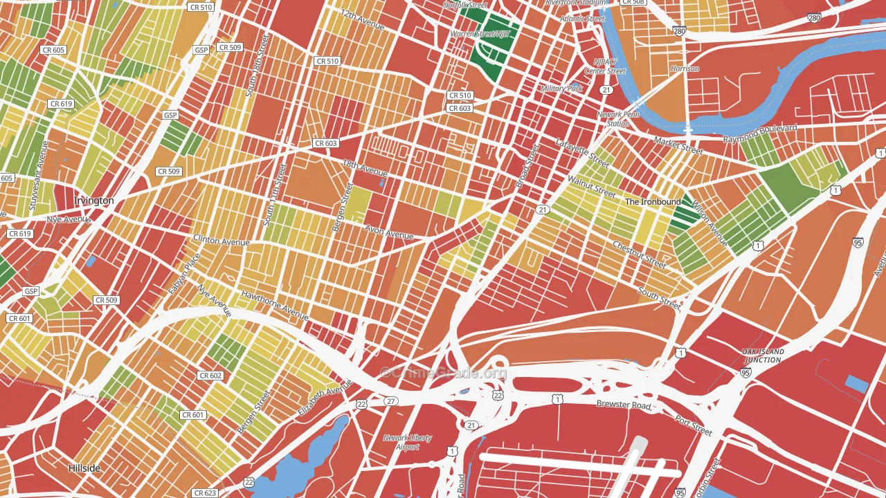 South Broad Street, Newark, NJ Map of Theft Rates