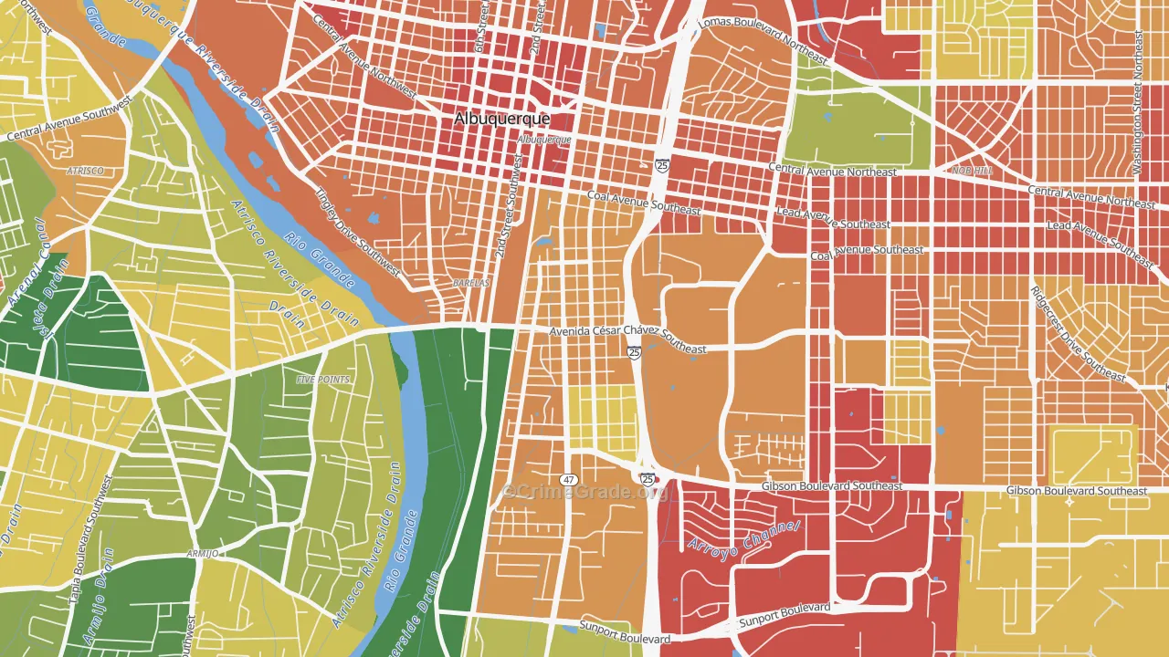 South Broadway, Albuquerque, NM Map of Theft Rates