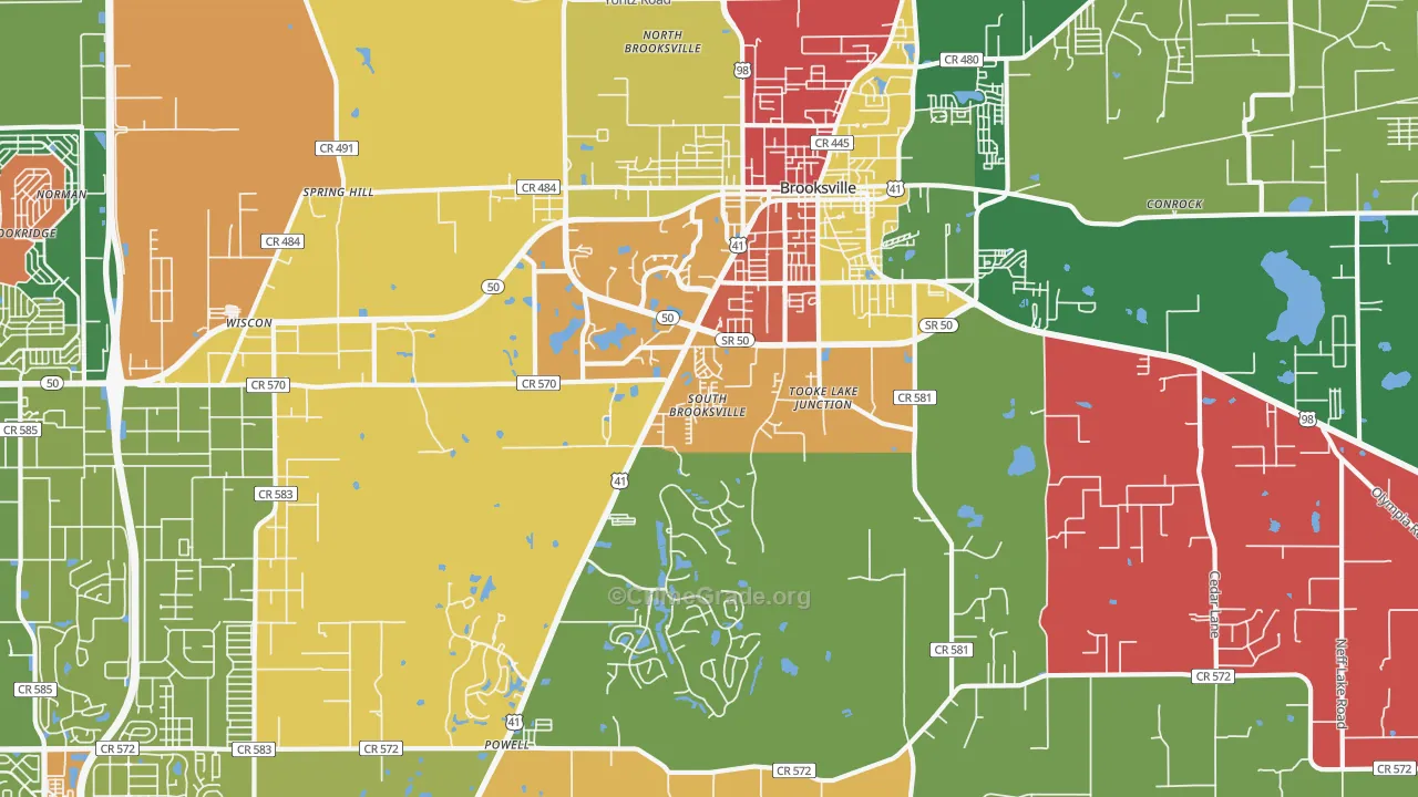 South Brooksville, FL Map of Theft Rates